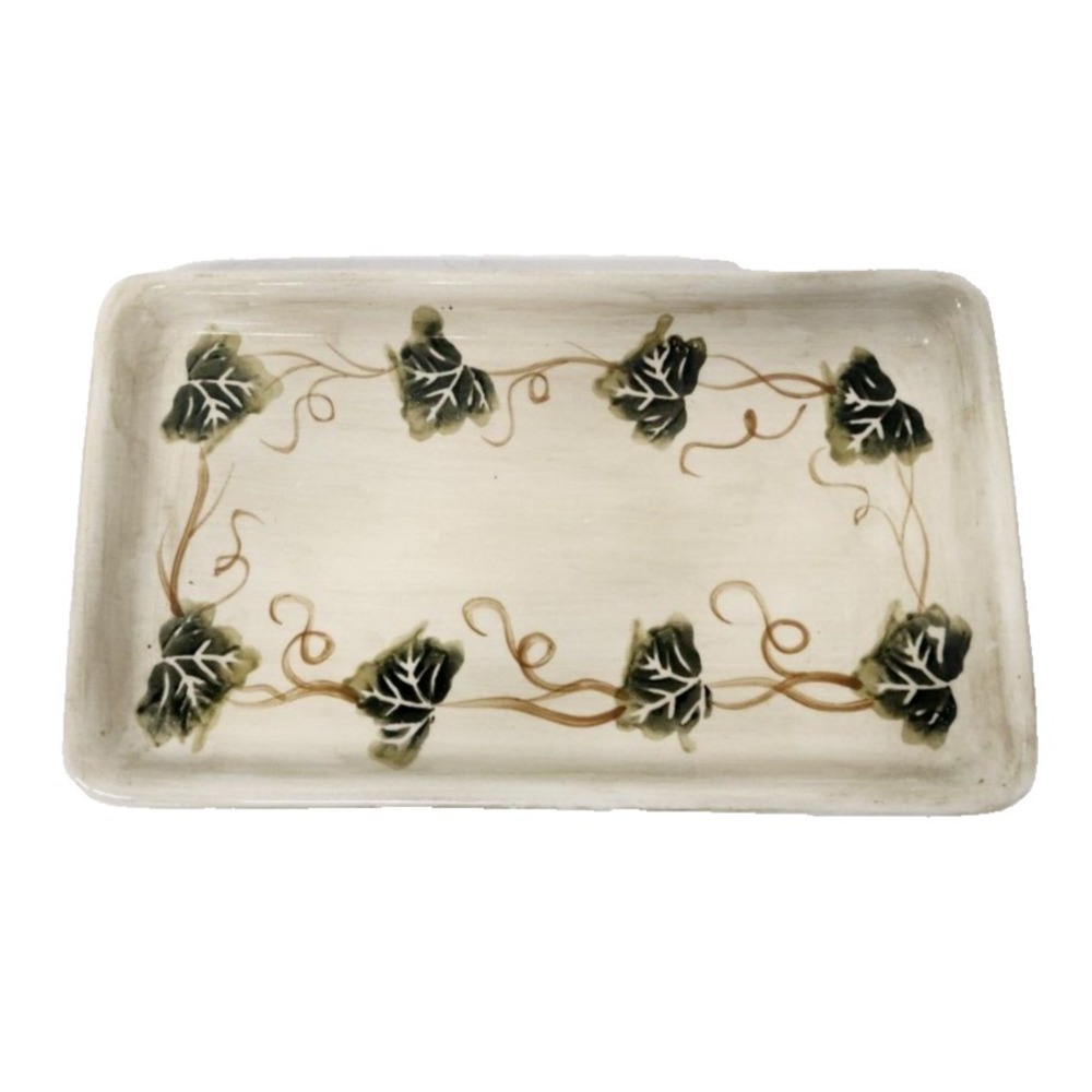 VTG Linens-N-Things Ceramic Hand Painted Grape Leave Serving Tray Rectangular